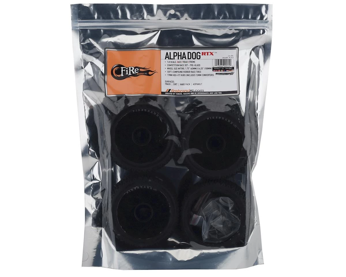 Firebrand RC Alpha Dog RTX Pre-Mounted 1/8 Buggy Tires (4) (Black) w/12mm Hex - Image 5