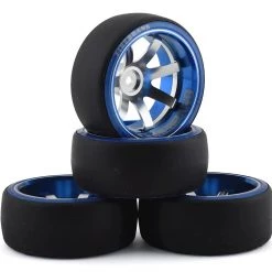 Firebrand RC Aluminum Defstar D2M12 Pre-Mounted Slick Drift Tires (4) w/D2 Tires, 12mm Hex & 12mm Offset (Blue/Silver)