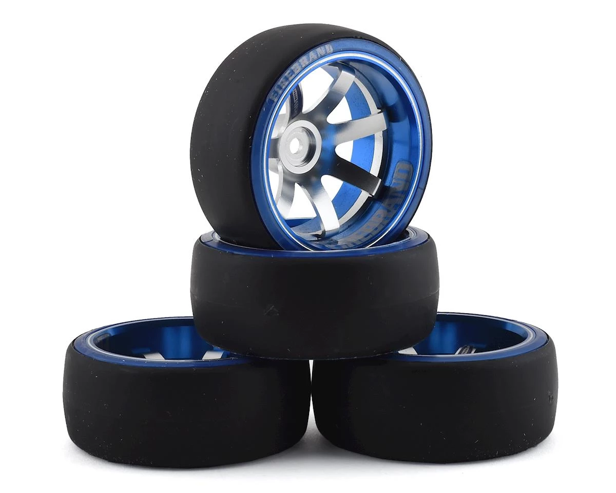 Firebrand RC Aluminum Defstar D2M12 Pre-Mounted Slick Drift Tires (4) w/D2 Tires, 12mm Hex & 12mm Offset (Blue/Silver)