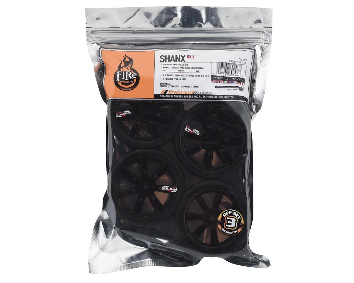 Firebrand RC Shanx RT3 Pre-Mounted On-Road Tires (4) (Black) w/Mako Tires, 12mm Hex & 3mm Offset - Image 3