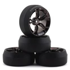 Firebrand RC Biostar XD3 0° Pre-Mounted Drift Tires (4) (Smoke Chrome) w/Blades Tires, 12mm Hex & 3mm Offset