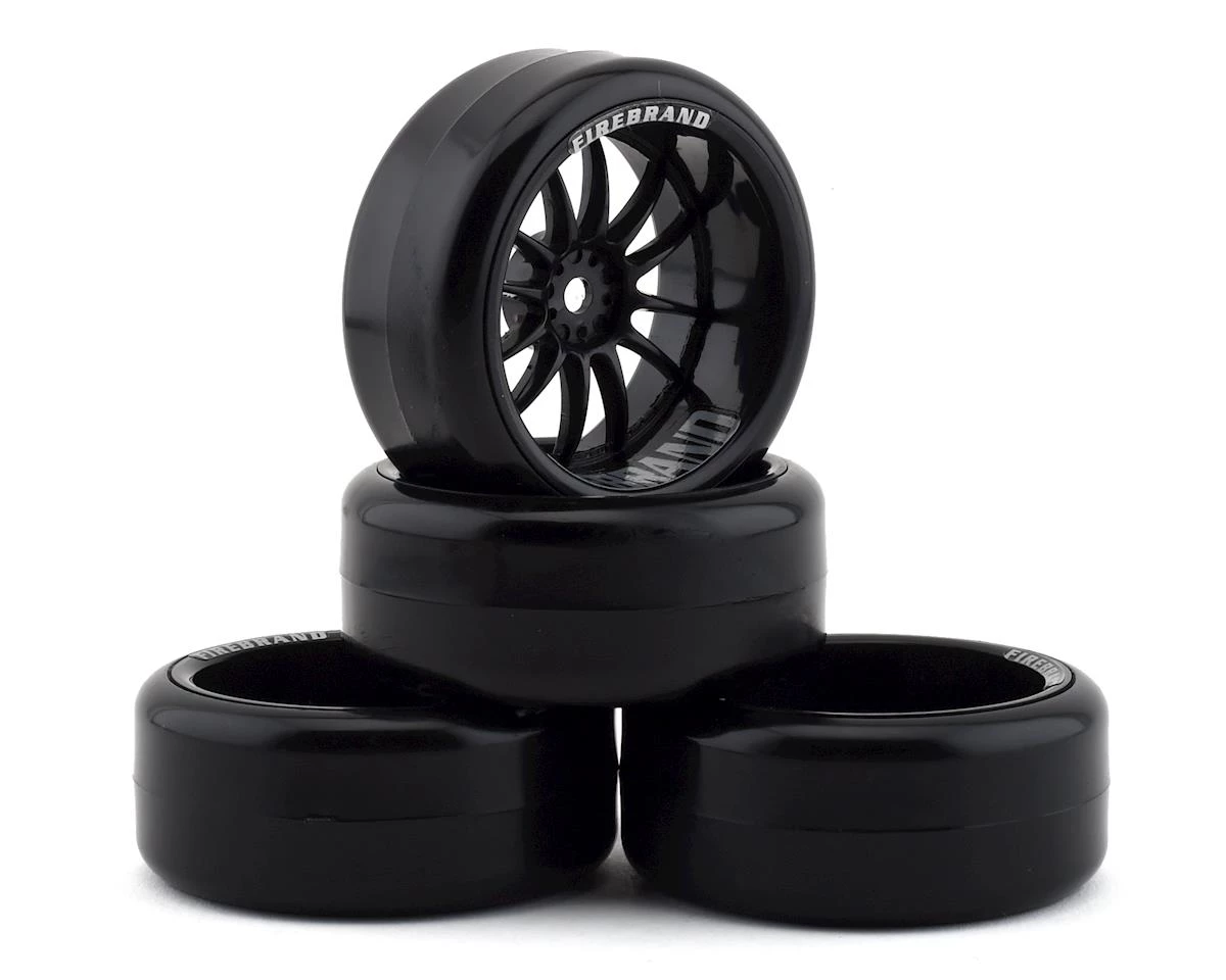 Firebrand RC Char D9 Pre-Mounted Slick Drift Tires (4) (Black) w/FireSickle Tires, 12mm Hex & 9mm Offset