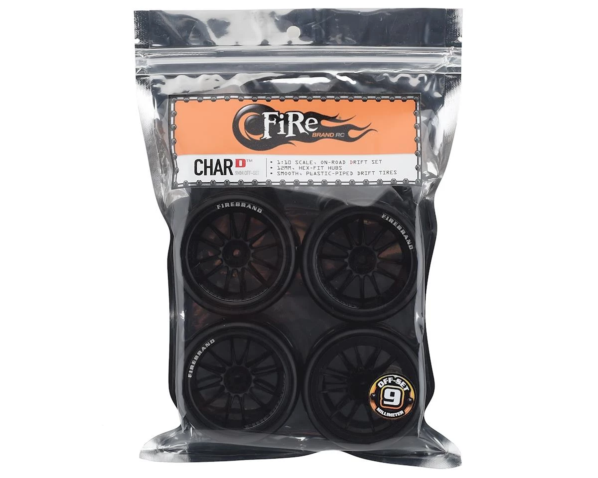 Firebrand RC Char D9 Pre-Mounted Slick Drift Tires (4) (Black) w/FireSickle Tires, 12mm Hex & 9mm Offset - Image 3