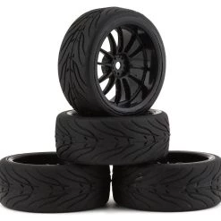 Firebrand RC Char RT3 Pre-Mounted Drift Tires (4) (Black) w/Fang Tires, 12mm Hex & 3mm Offset