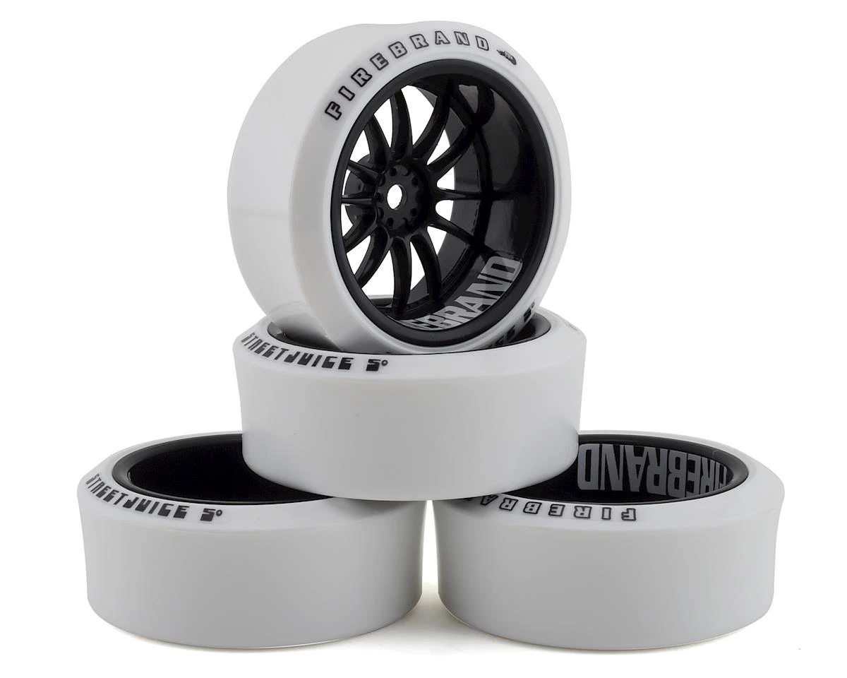 Firebrand RC Char XDR9 5° Pre-Mounted Slick Drift Tires (4) (Black/White) w/Blizzard Tires, 12mm Hex & 9mm Offset