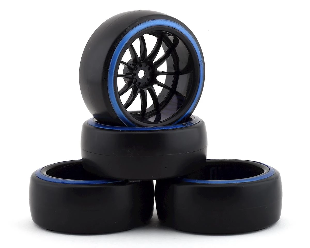 Firebrand RC Char D29B Pre-Mounted 2-Piece Slick Drift Tires (4) (Black/Blue) w/D2 Tires, 12mm Hex & 9mm Offset