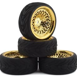 Firebrand RC Crownjewel RT39 Pre-Mounted On-Road Tires (4) (Gold) w/Fang Tires, 12mm Hex & 3mm/9mm Offset