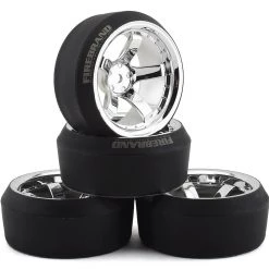 Firebrand RC Highfive XDR9 5° Pre-Mounted Slick Drift Tires (4) (Chrome) w/Diamond Tires, 12mm Hex & 9mm Offset