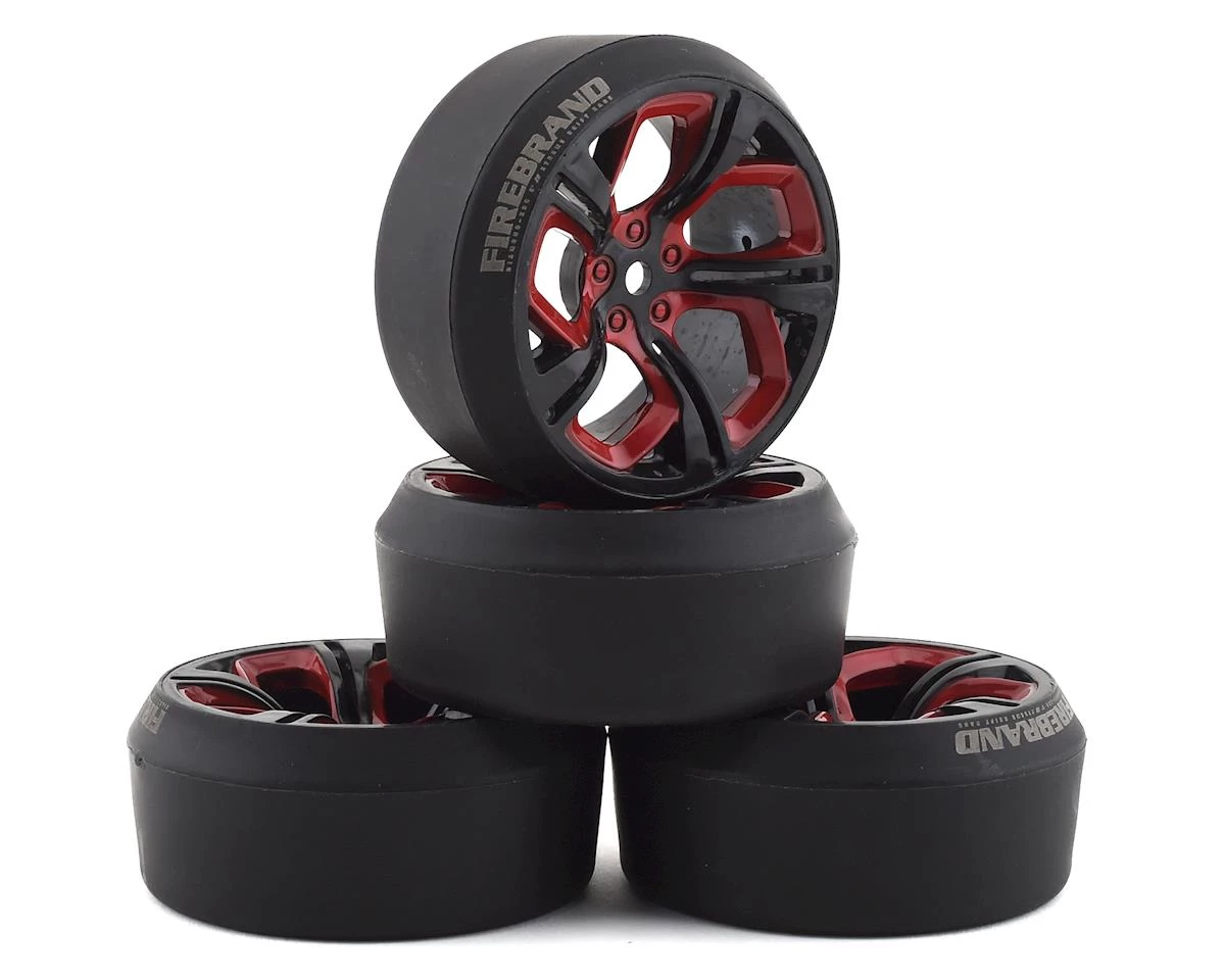 Firebrand RC Hydra XDR3 5° Pre-Mounted Slick Drift Tires (4) (Red/Black) w/Diamond Tires, 12mm Hex & 3mm Offset