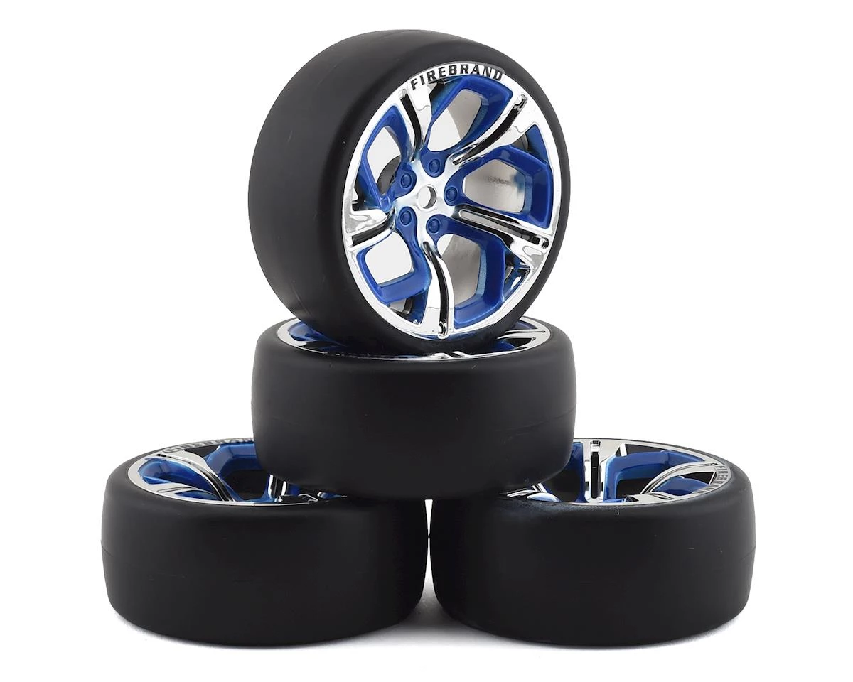 Firebrand RC Hydra DSR3 Pre-Mounted Slick Drift Tires (4) (Blue/Chrome) w/Sickle-R Tires, 12mm Hex & 3mm Offset