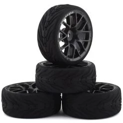 Firebrand RC Hypernova-RT3 Pre-Mounted On-Road Tires (4) (Gun Metal) w/FireFang Tires, 12mm Hex & 3mm Offset