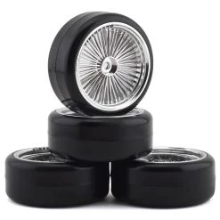 Firebrand RC OG D Pre-Mounted Slick Drift Tires (4) (Chrome) w/Firesickle Tires, 12mm Hex & 3mm Offset