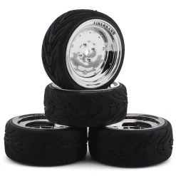 Firebrand RC Retrodrag RT3 Pre-Mounted On-Road Tires (4) (Chrome) w/Fang Tires, 12mm Hex & 3mm Offset